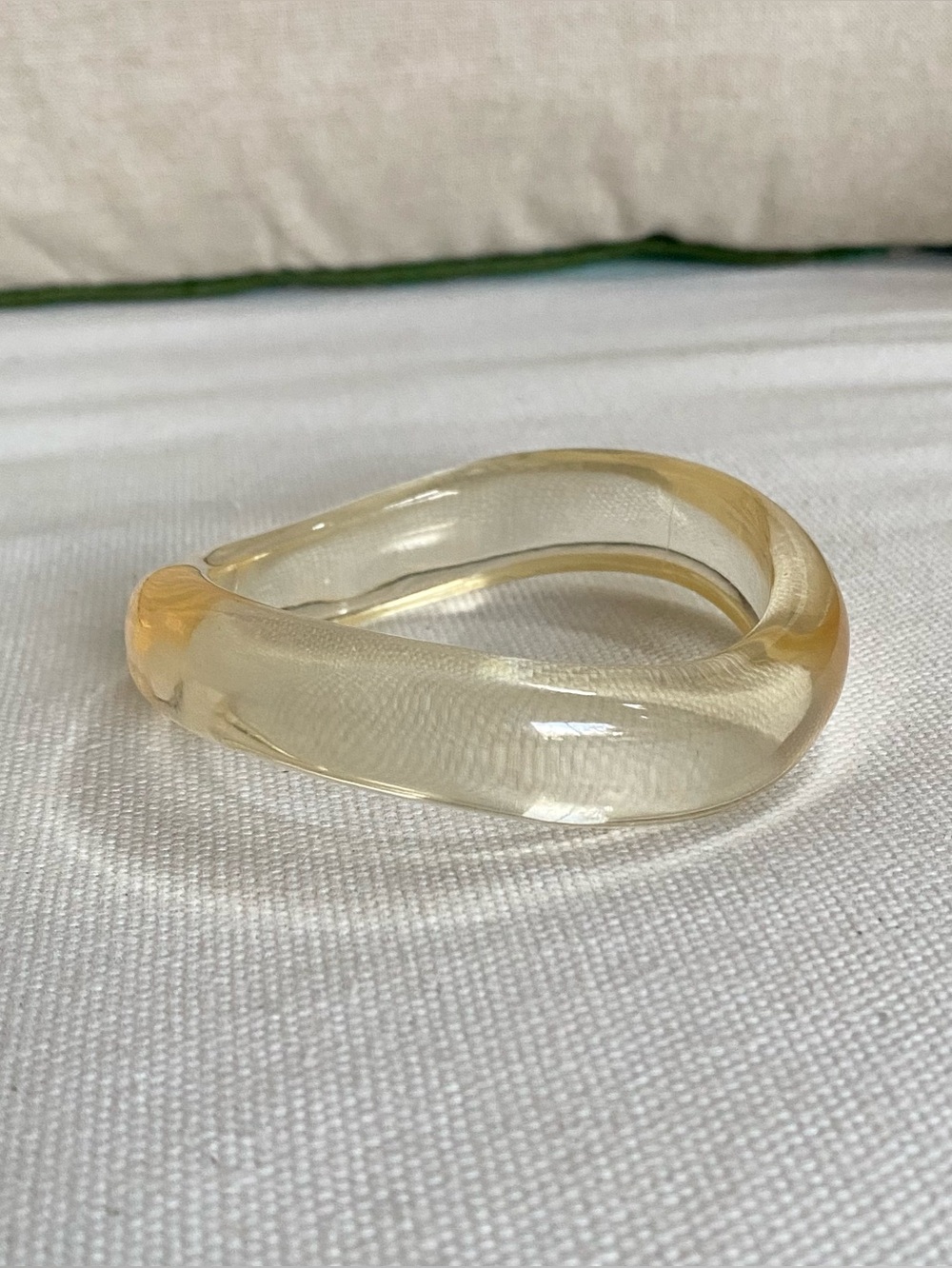 VTG Lucite Clear Pale Honey Yellow Bangle Bracelet Chunky Asymmetric MCM